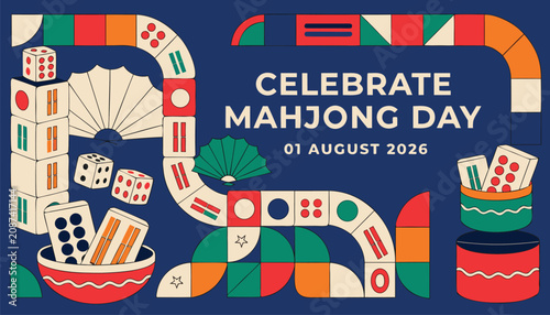 Картината върху платно Colorful mahjong tiles arranged for a festive board game celebration