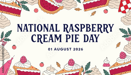Foto Decorative graphic illustration celebrating national raspberry cream pie day in