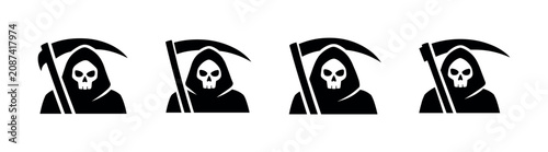 Photos Grim Reaper icon with scythe in a row, symbolizing death and the end