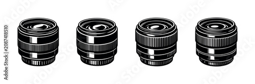 Konstfotografi Set of four identical camera lenses in a clean, graphic illustration style