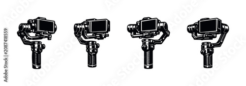 Tableau sur toile Set of four black and white gimbal stabilizers for cameras and smartphones