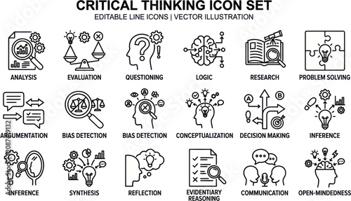 Принти на полотні Critical thinking icons depict analysis and problem solving process