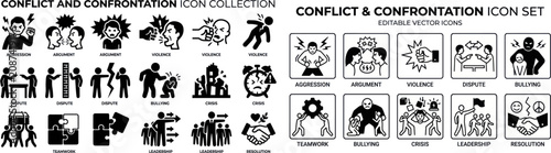 Photos Conflict and confrontation icons show people in angry situations.