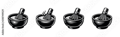 Konstfotografi Set of four black and white icons depicting shaving brush in a bowl