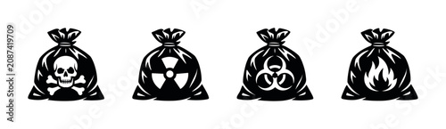 Konstfotografi Collection of hazardous waste bags with different warning symbols
