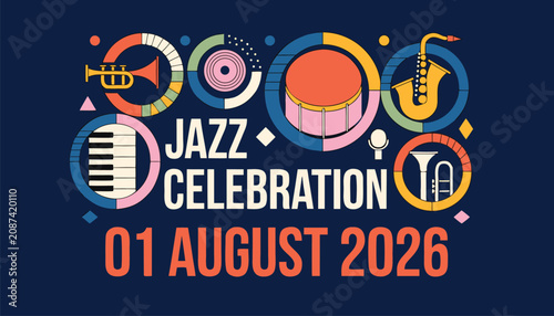 Canvas Print Colorful musical instruments design for a vibrant jazz celebration event poster