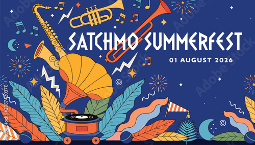 Canvas Print Vibrant colorful illustration for the annual Satchmo Summerfest jazz music festi