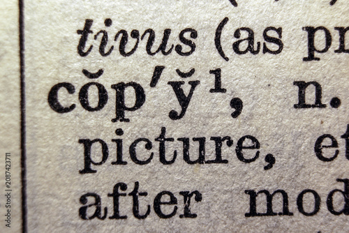 Konstfotografi Word copy on dictionary page, macro close up