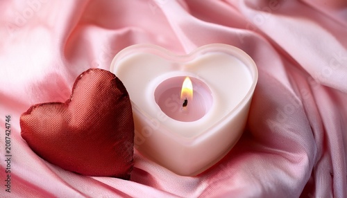 heart candle on soft pink fabric