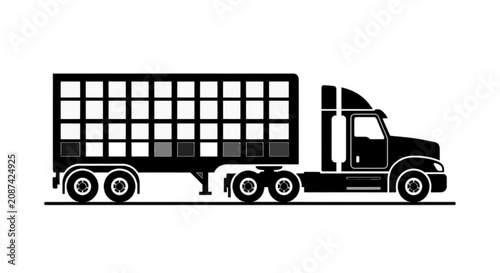 Vector illustration of side view of a semi truck trailer with cargo grid on a transparent background