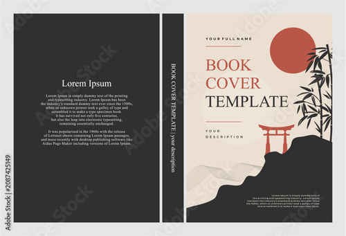 Foto Book cover template with Japanese design elements.