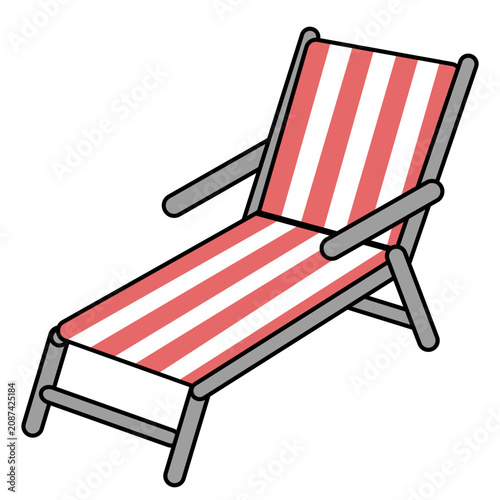 Red and white striped beach chair retro y2k pool party lounging furniture vector icon design.