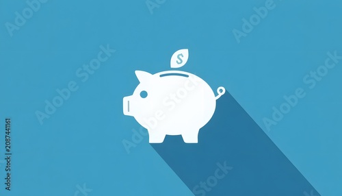 Saving money concept with white piggy bank on blue