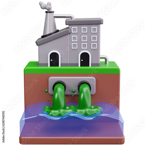Factory Wastewater Pipe Pollution 3D Illustrations