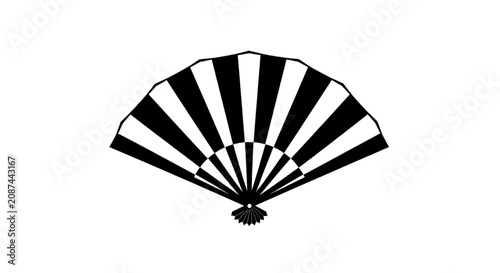Vector illustration of japanese folding fan icon, traditional hand fan, black and white vector on a transparent background