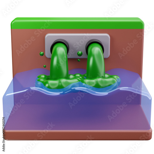 Industrial Toxic Water Pollution 3D Illustrations