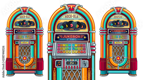 Canvastavla Retro Jukebox Collection: Vintage Music Machines with Vinyl Records