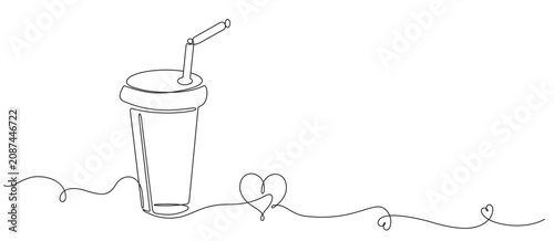 Vector continuous single-line drawing of a drinking bottle and straw.