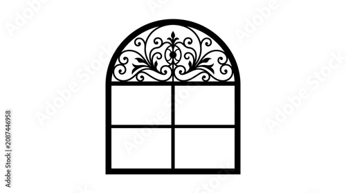 Foto Simple arched window with decorative wrought iron grilles and clean lines, a classic architectural detail, isolated white background