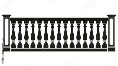 Classic stone balustrade silhouette, architectural railing element, isolated white background.