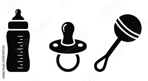 Foto Baby Items Silhouette Collection On White Background