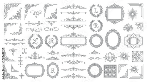 Ornate Decorative Elements Collection: Flourishes, Frames, Corners, Monograms