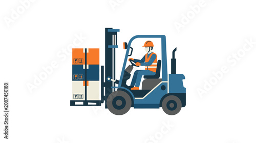 Tableau sur toile Man operating a blue forklift machine.