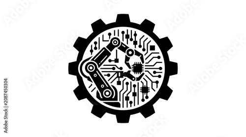 Fényképezés Black gear with circuit board design.
