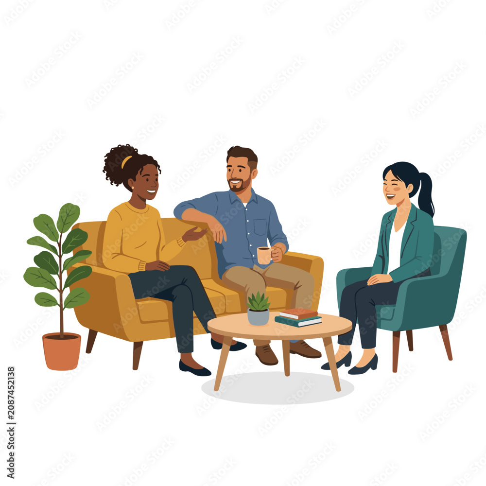 Obraz premium Diverse group of people having a conversation in a living room