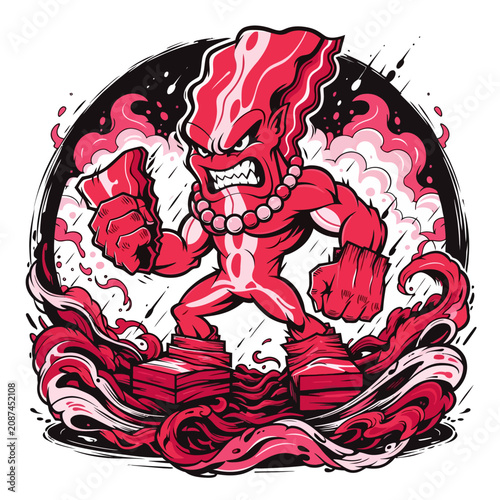 Tablou pe pânză Fierce Red Monster Character with Dynamic Pose and Energy.