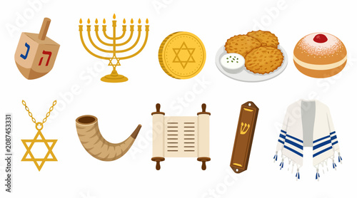 Cuadro en lienzo Colorful Jewish Holiday Symbols and Traditions Collection.