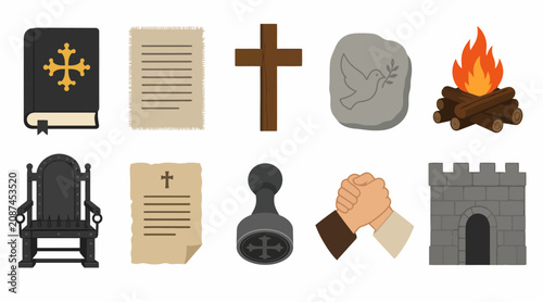 Fotografie Collection of Religious and Medieval Symbols and Icons.