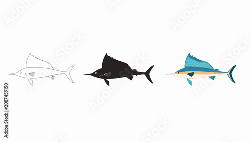 Bild auf Leinwand Evolutionary journey of the marlin fish across three styles