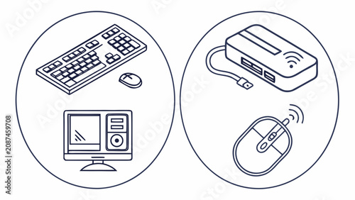 Computer hardware peripherals and wireless networking equipment icons