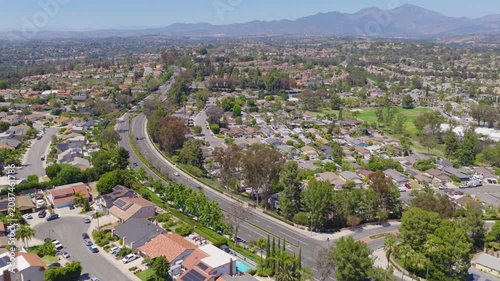 Mission Viejo, California Aerial of Homes, Traffic and Rolling Hills 04