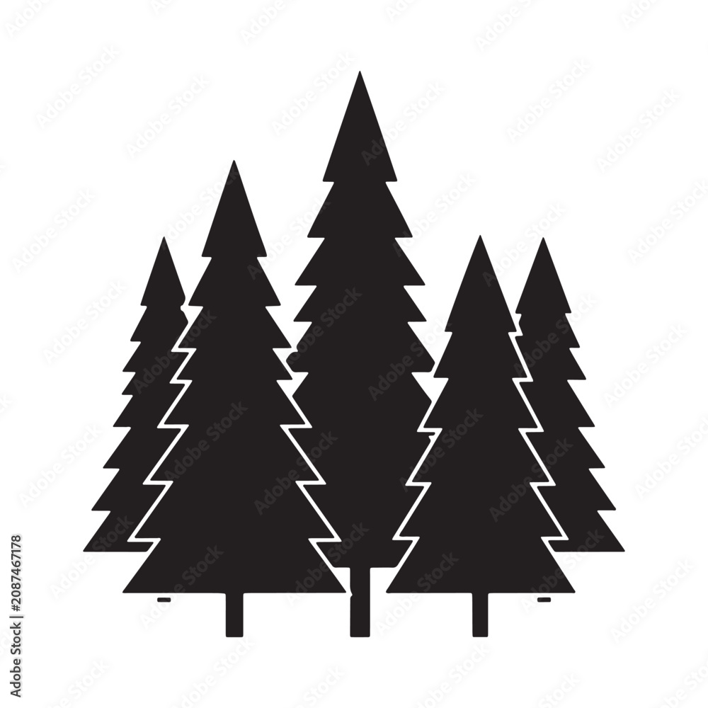 Obraz premium Fir tree silhouettes against a white background simple graphic style