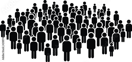Foto People crowd silhouette illustration, community population icon collection, dive