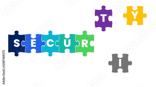 Colorful Jigsaw Puzzle Pieces Form 'Security' Word Concept Animation