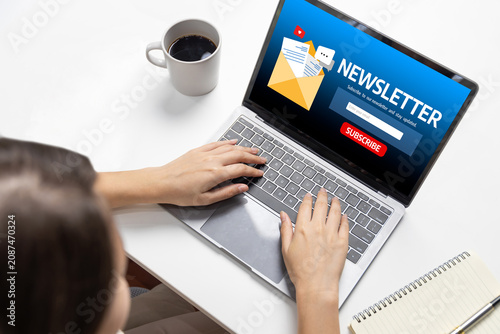 Obraz na plátně newsletter signup page on computer for customer to subscribe brisk newsletter up