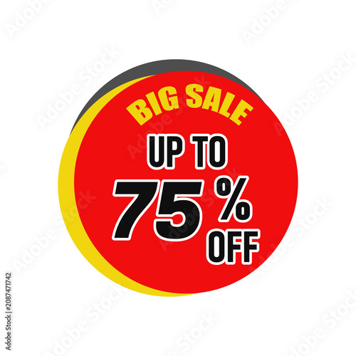 Big Sale Up to 75% off Red Circular Promo Sticker Stock Vector