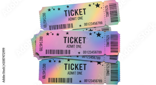 Photos Stack of colorful holographic admit one tickets isolated on transparent backgrou