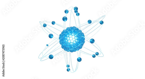 Photos 3d illustration of an atom with a nucleus and orbiting electrons isolated on tra
