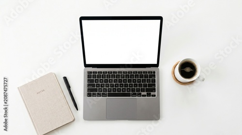 Laptop Computer Mockup on Clean White Background Desk