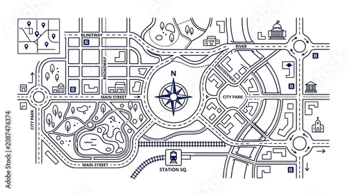 City Map Illustration: Navigation, Urban Planning, and Transportation Routes
