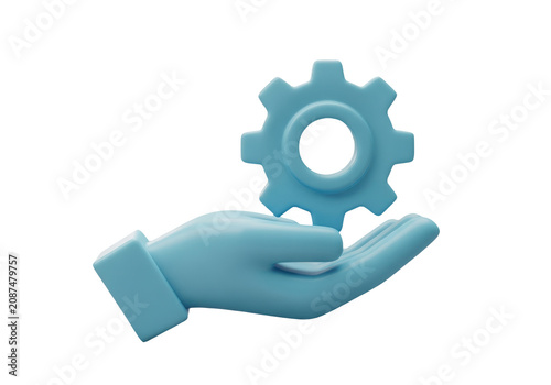 3d hand holding a gear icon isolated on transparent background
