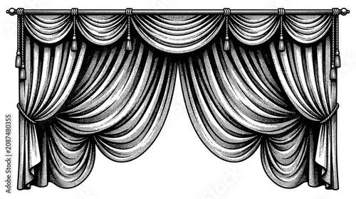 Tableau sur toile Elegant Swag Curtains Drapes with Tassels, Vintage Style Window Treatment