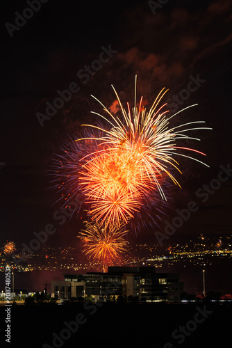 Fireworks over the Rio Grande Valley for the 250th birthday of the USA near Albuquerque New Mexico at sunset