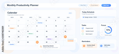 Foto Monthly productivity planner and calendar interface design