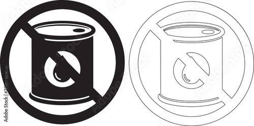 Stylized graphic symbol representing a prohibition of canned goods for food preservation or consumption