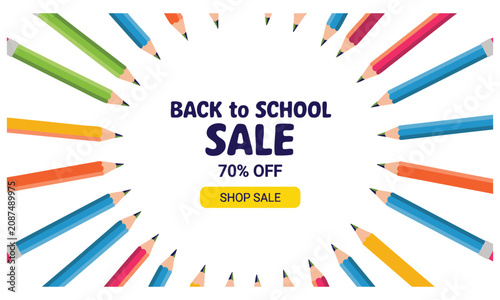 Back to school sale promotion with pencil border design for education retail discount marketing and seasonal campaign